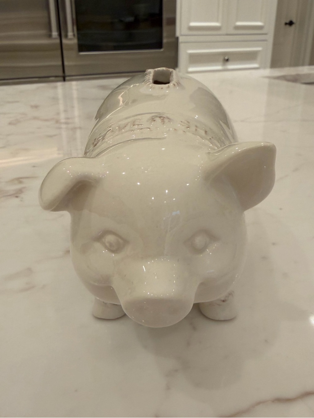 Juliska NIB Ceramic Piggy Bank Sculpture in Cream
